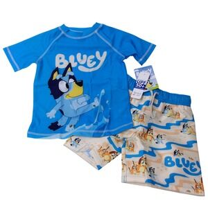 Bluey Kids 2 Piece Rash Guard Swim Set UPF 50+Shorts Set Sz 4/5 #26101